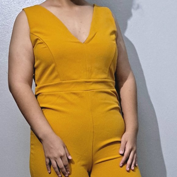 Yellow Mustard Sleeveless Women’s Jumpsuit – Plus – 1X, 2X & 3X - Picture 2 of 9